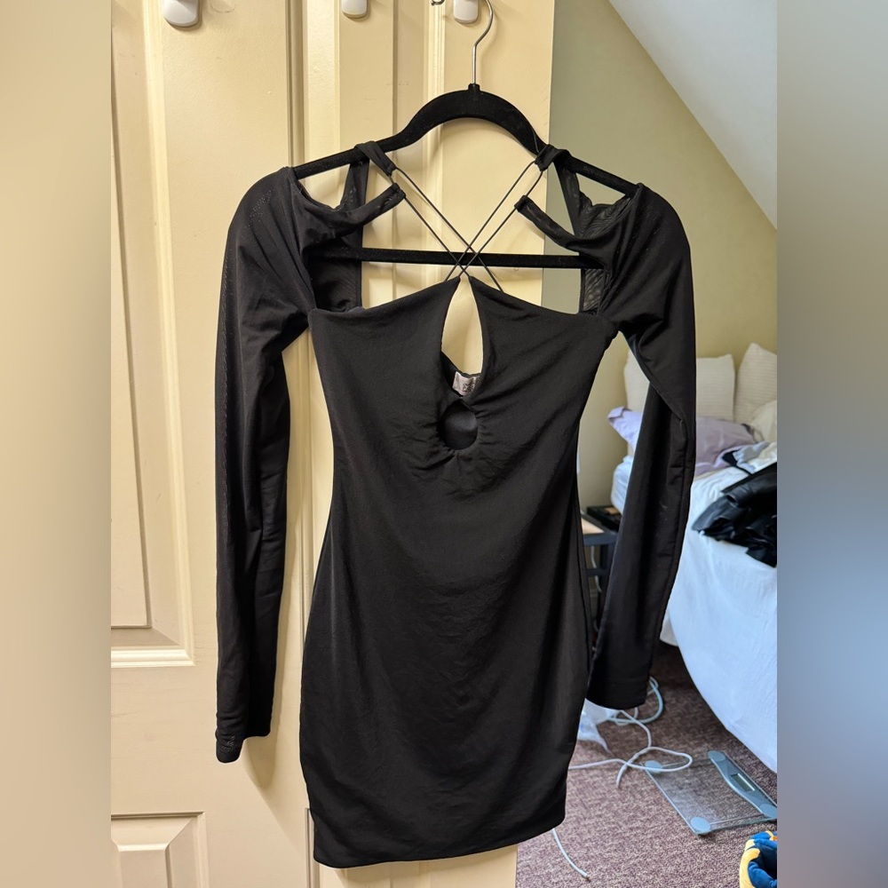 Oh Polly Black criss cross black mini dress